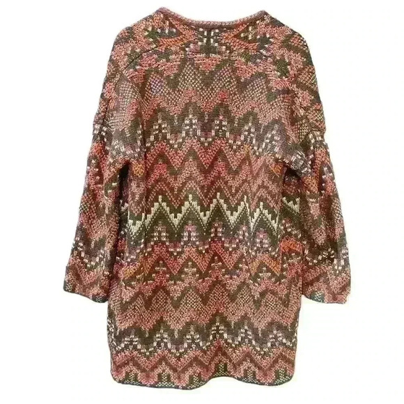 LUCKY BRAND Aztec Knit Long Wool Blend Duster Open Cardigan Women Med - Picture 4 of 5